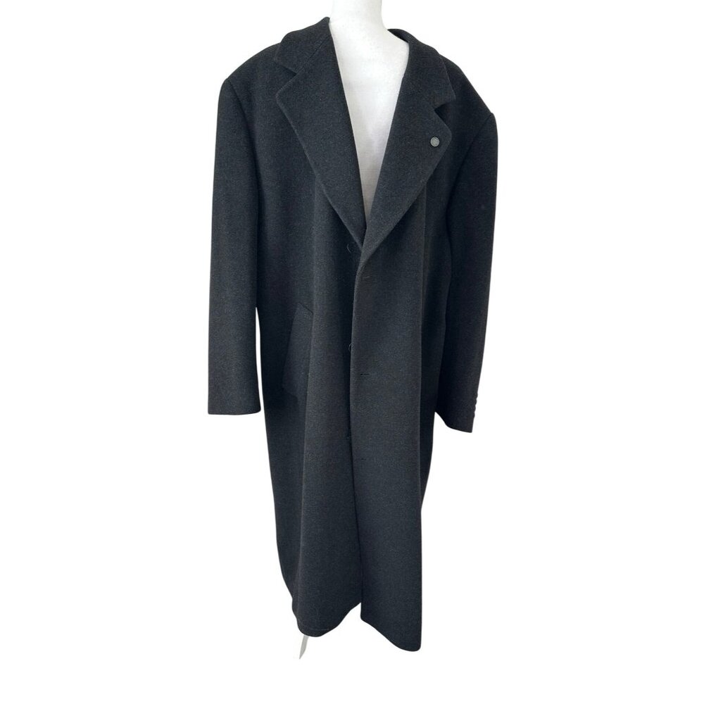 Andrew Fezza R-46 Black Wool & Cashmere Blend Mens Long Overcoat w/ Lapel Pin